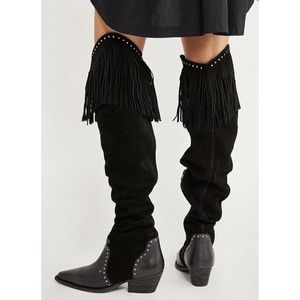 Free People Fringe Sage Boots Size 8/38 Leather Over The Knee High
